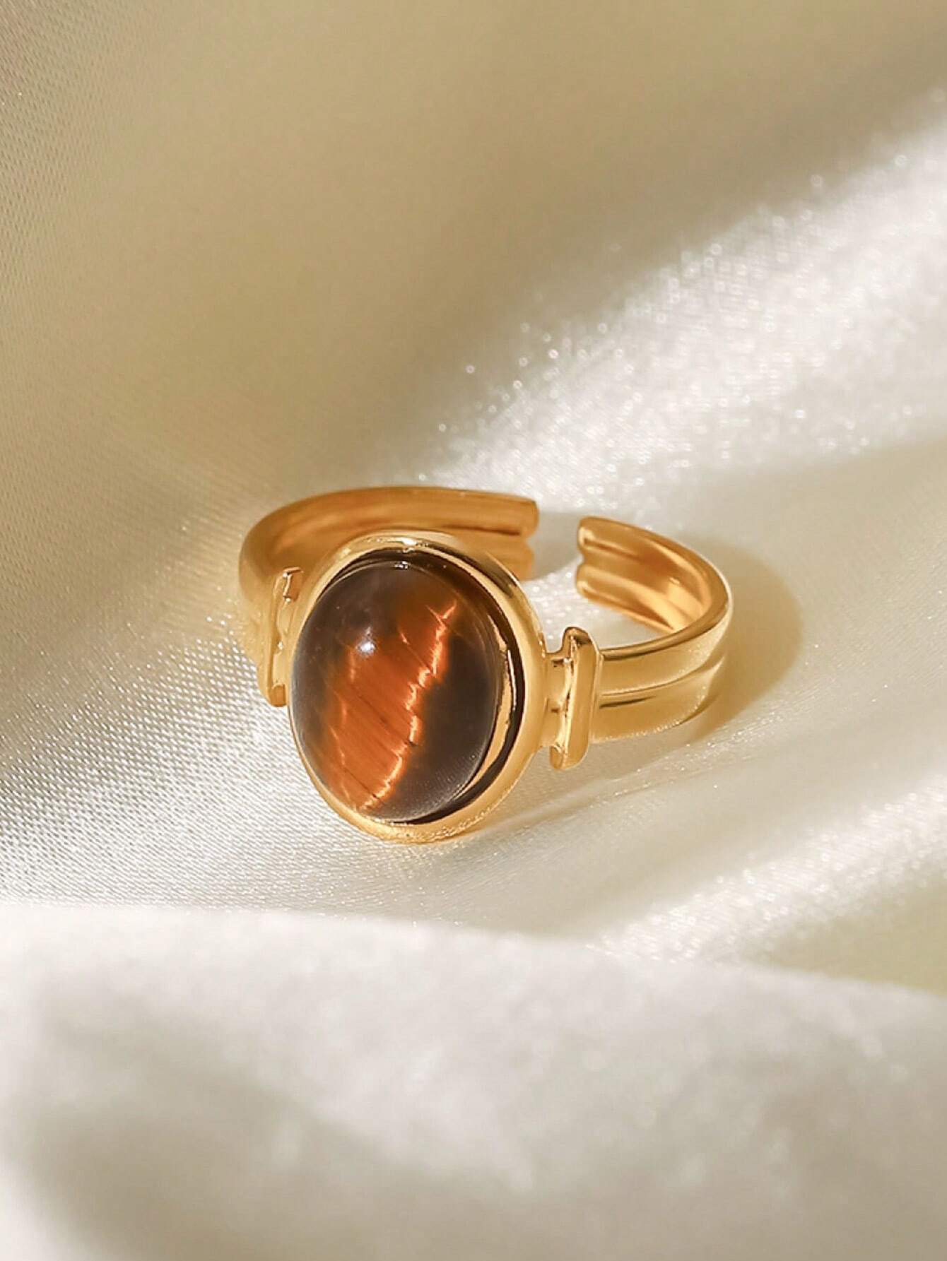 Vintage Oval Tiger Eye Gemstone Open Ring - Image 2