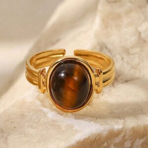 Vintage Oval Tiger Eye Gemstone Open Ring