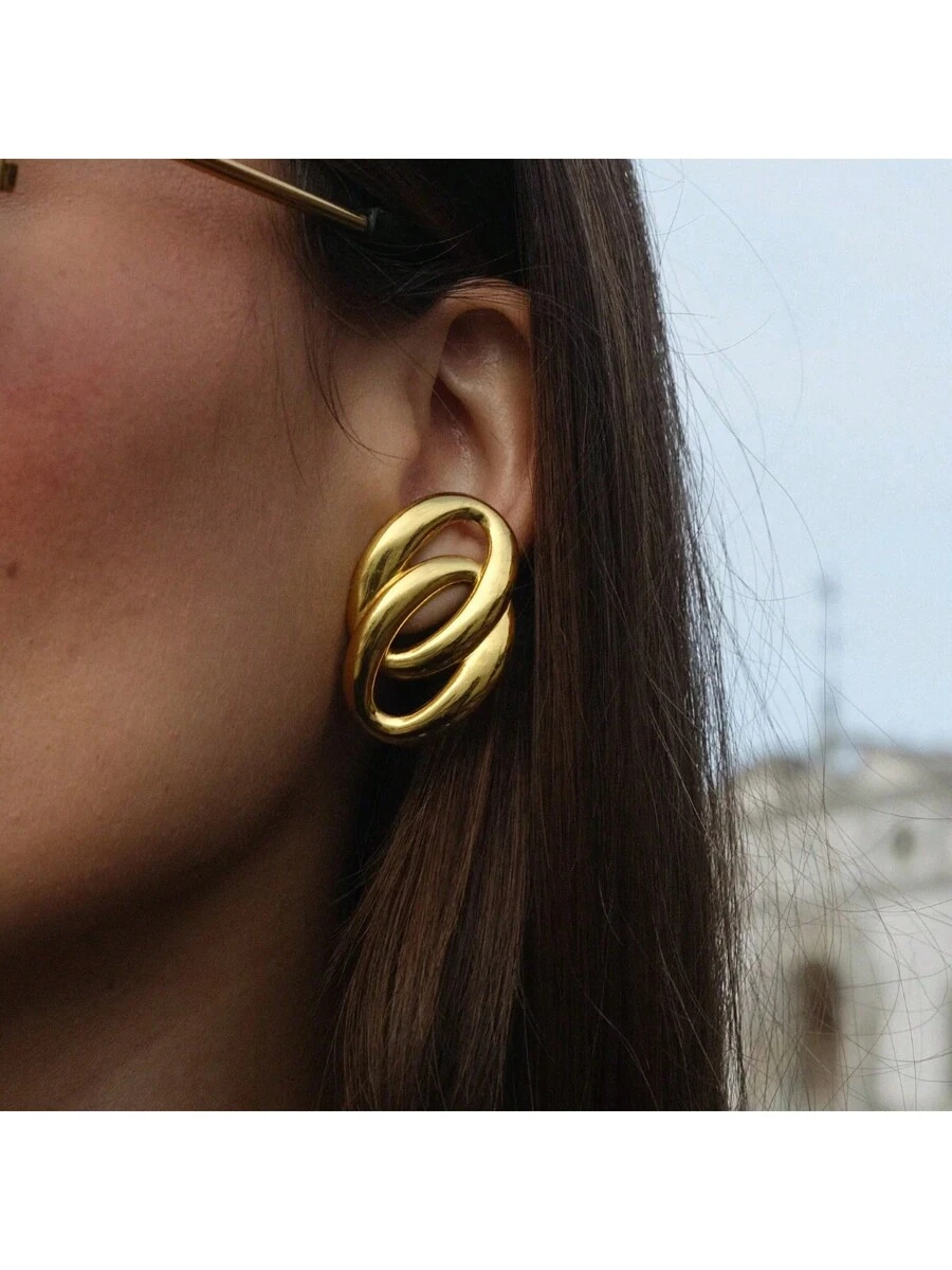 Stainless Steel Double Oval Earrings - Image 3