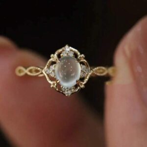 18K Plated Stainless Steel Moonstone Open Ring
