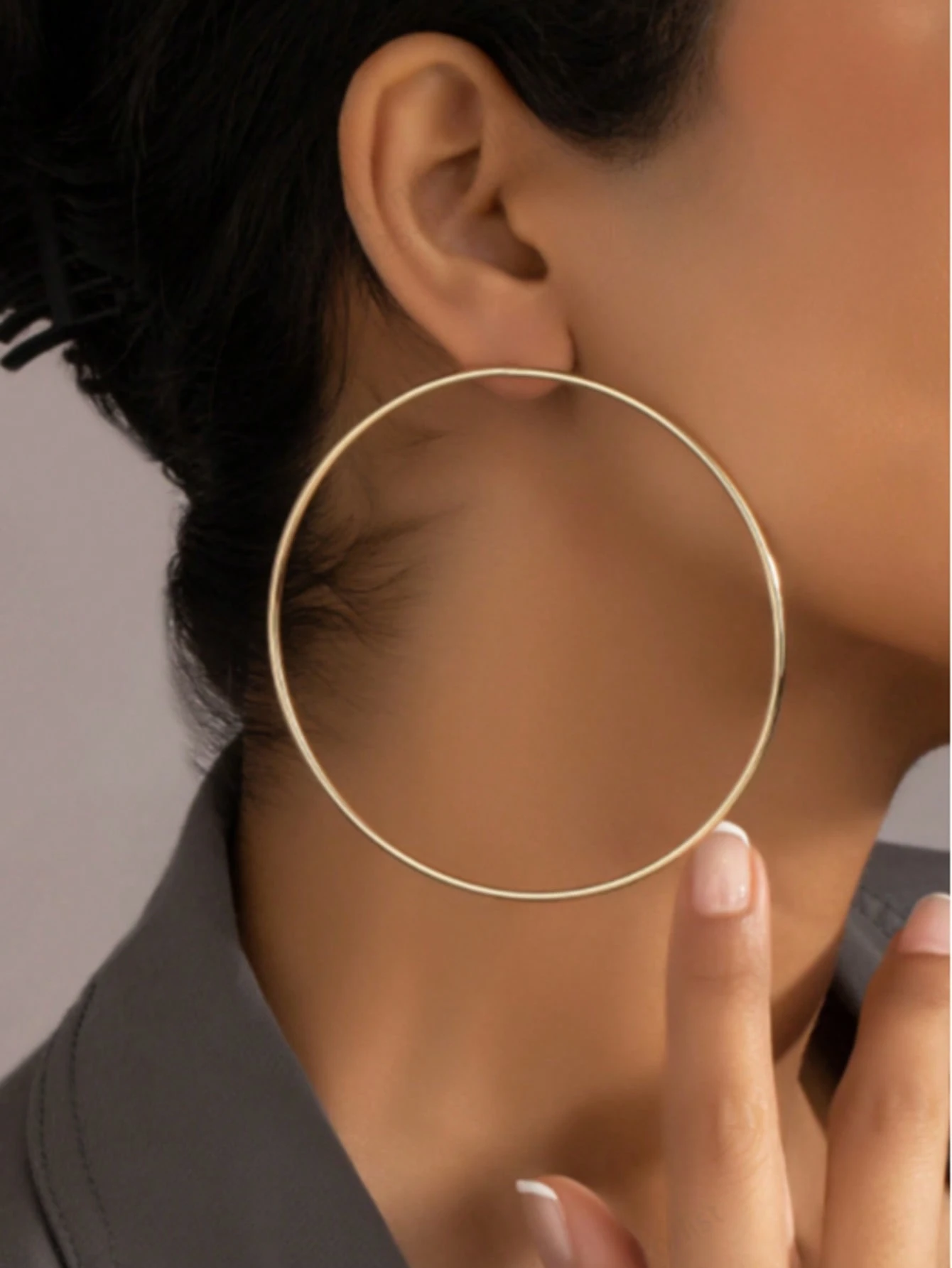 Oversized Round Stud Earring - Large - Image 3